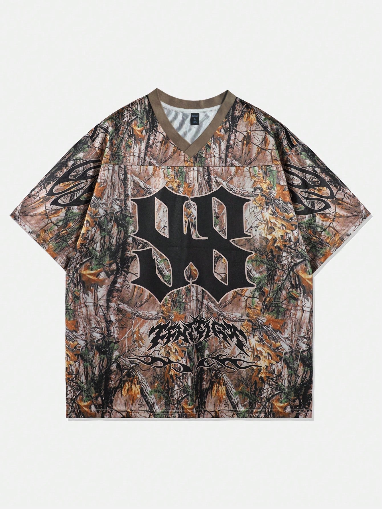 Street Life Men's Khaki Camouflage Branch Print V-Neck Sports Jersey