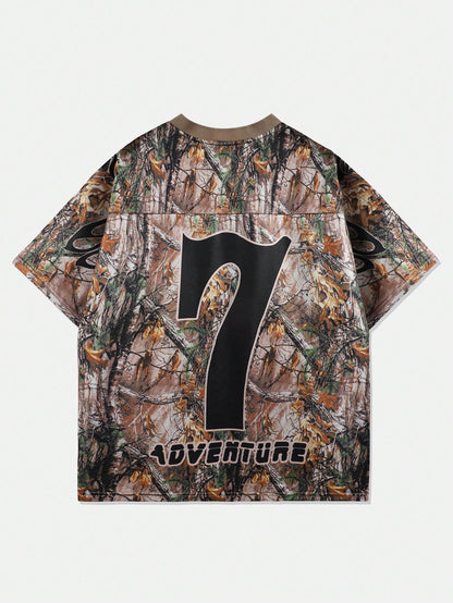 Street Life Men's Khaki Camouflage Branch Print V-Neck Sports Jersey