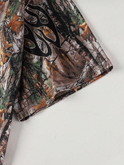 Street Life Men's Khaki Camouflage Branch Print V-Neck Sports Jersey