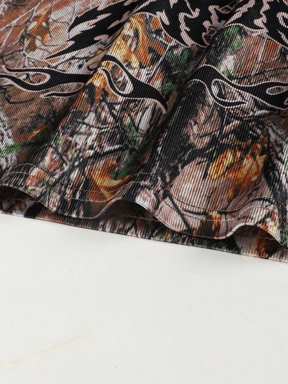 Street Life Men's Khaki Camouflage Branch Print V-Neck Sports Jersey