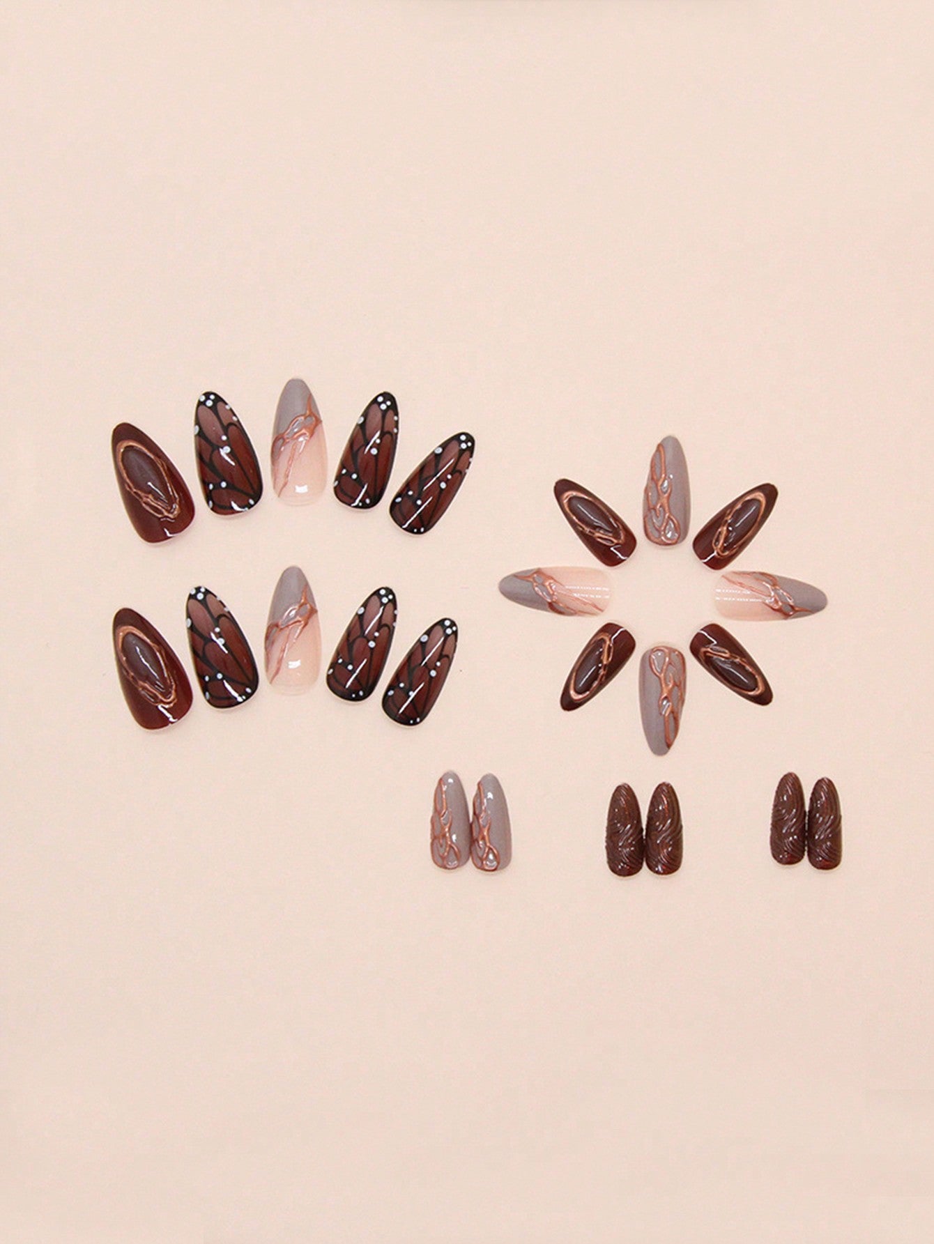 Almond Butterfly Press-On Nails Set with Glue (24pcs)