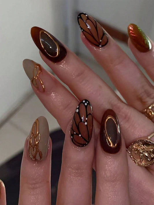 Almond Butterfly Press-On Nails Set with Glue (24pcs)