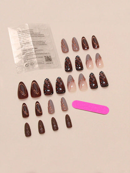 Almond Butterfly Press-On Nails Set with Glue (24pcs)