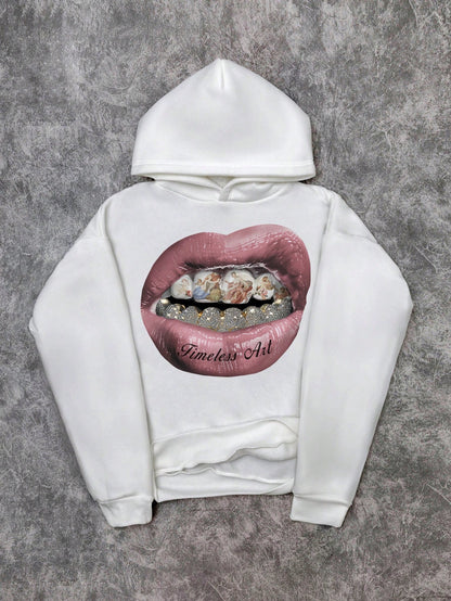Manfinity Men's Vintage Lips Print Thermal Hoodie