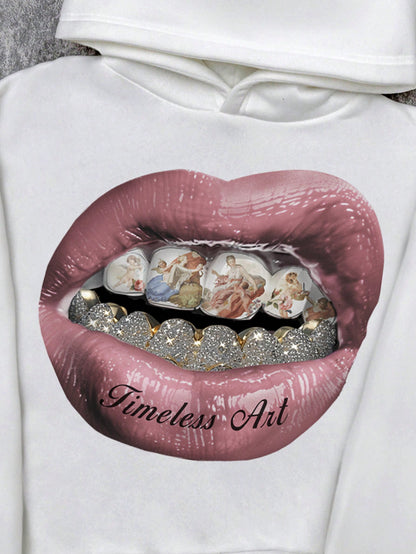 Manfinity Men's Vintage Lips Print Thermal Hoodie
