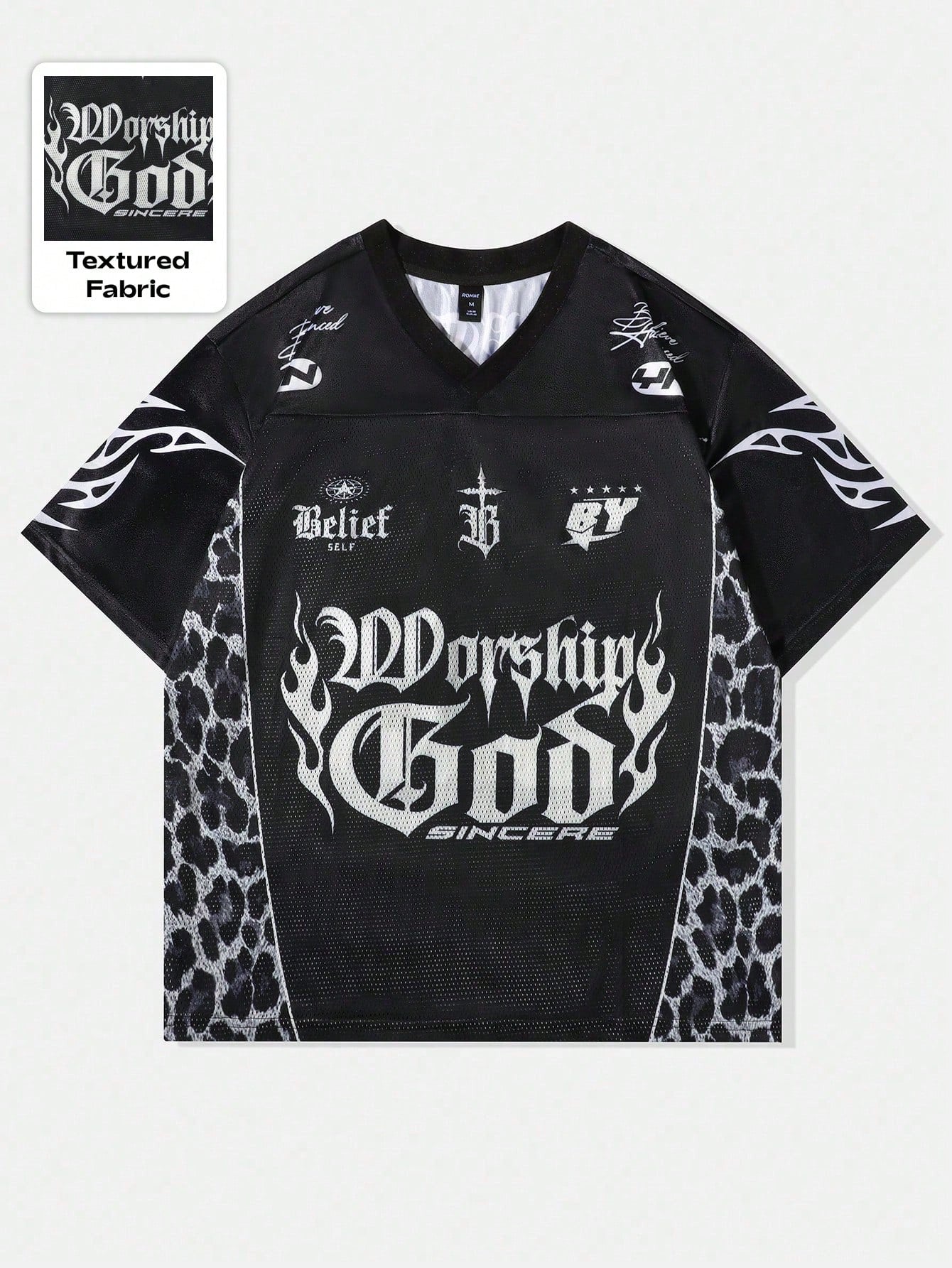 Black Gothic Punk Slogan V-Neck Jersey