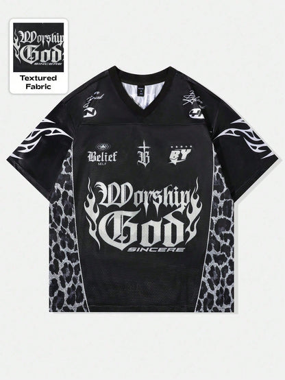 Black Leopard Print V-Neck Streetwear Basketball Jersey