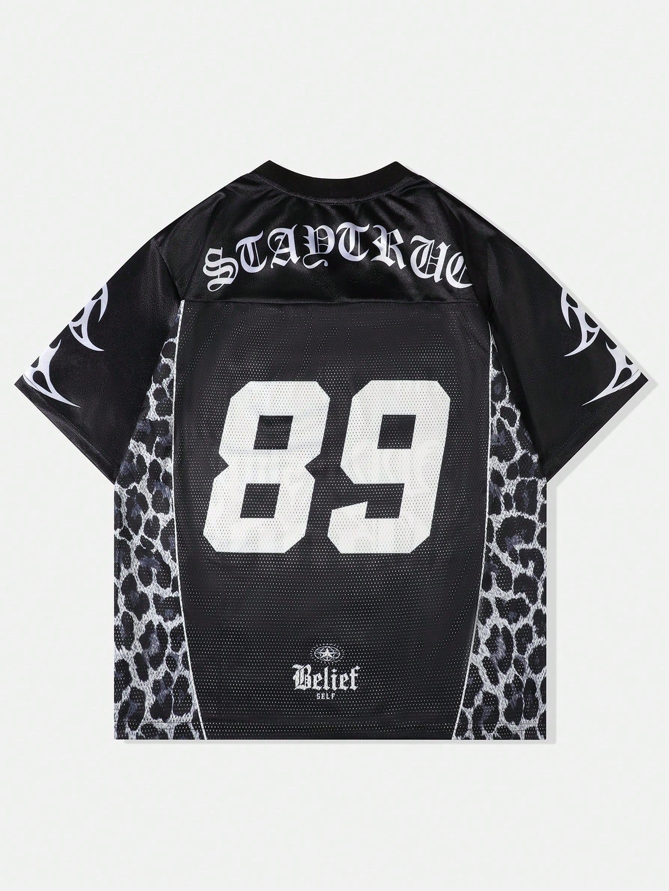 Black Leopard Print V-Neck Streetwear Basketball Jersey