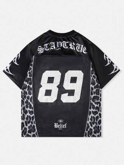 Black Leopard Print V-Neck Streetwear Basketball Jersey