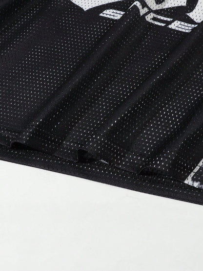 Black Gothic Punk Slogan V-Neck Jersey