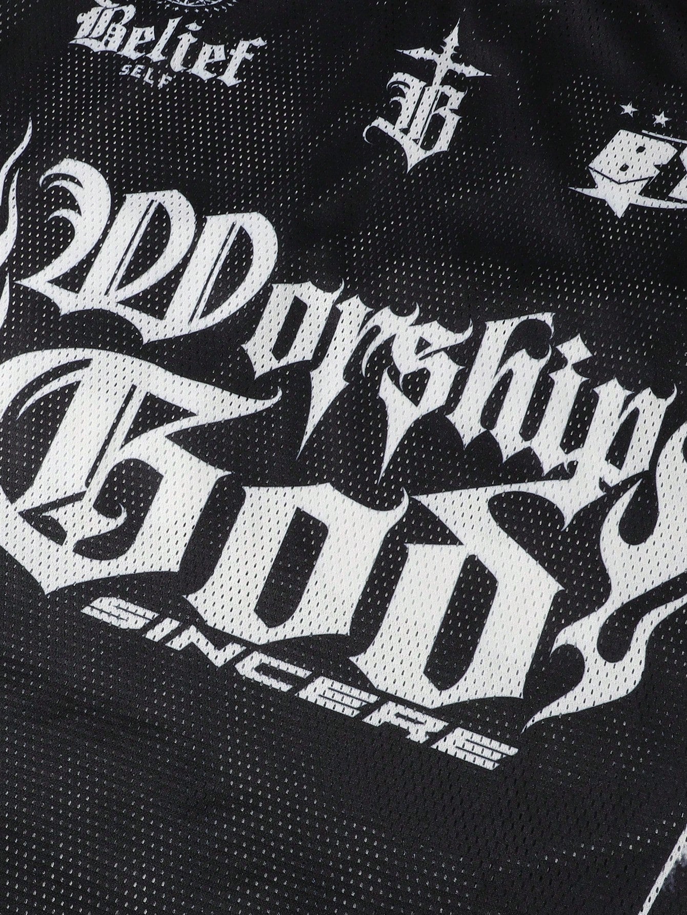 Black Gothic Punk Slogan V-Neck Jersey