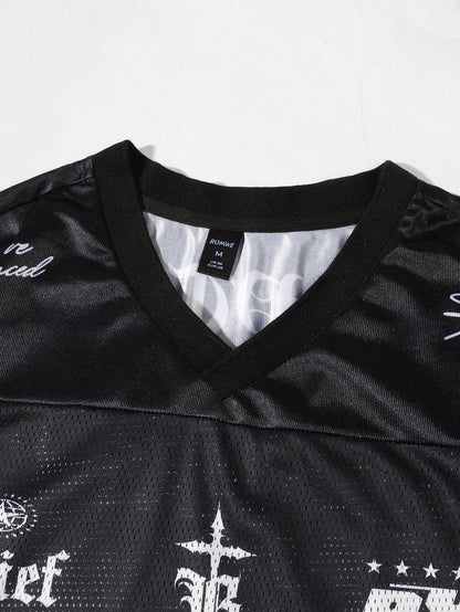 Black Leopard Print V-Neck Streetwear Basketball Jersey