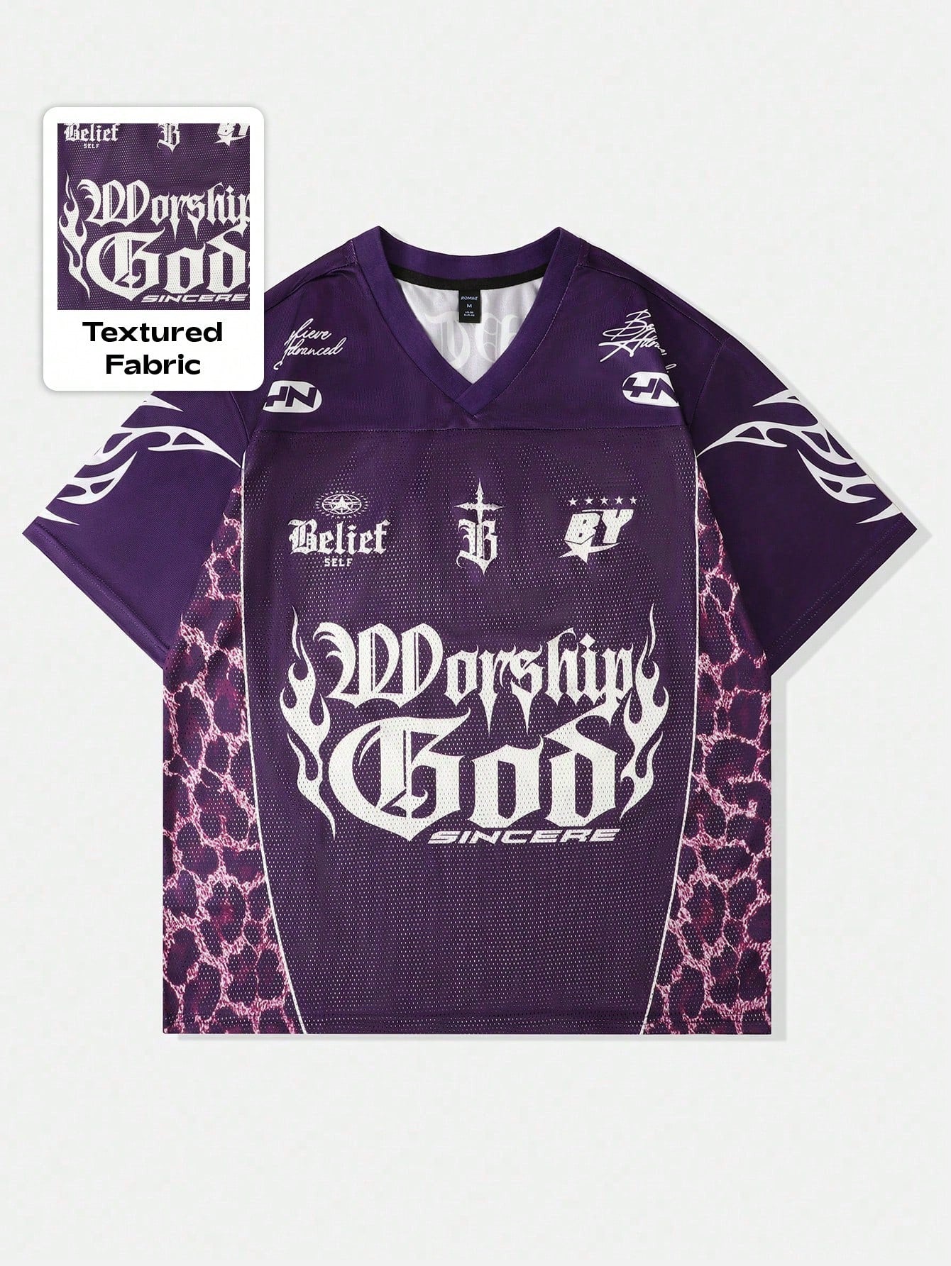 Purple Slogan Print V-Neck Jersey