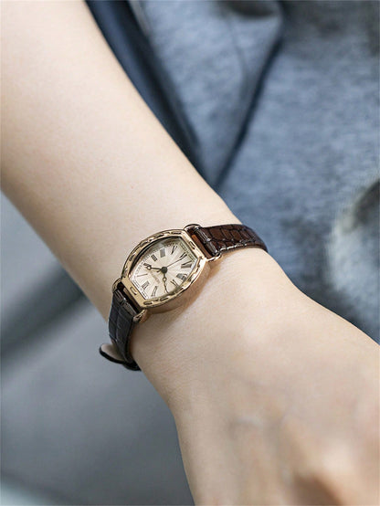 Minimalist Vintage Roman Numeral Leather Strap Watch