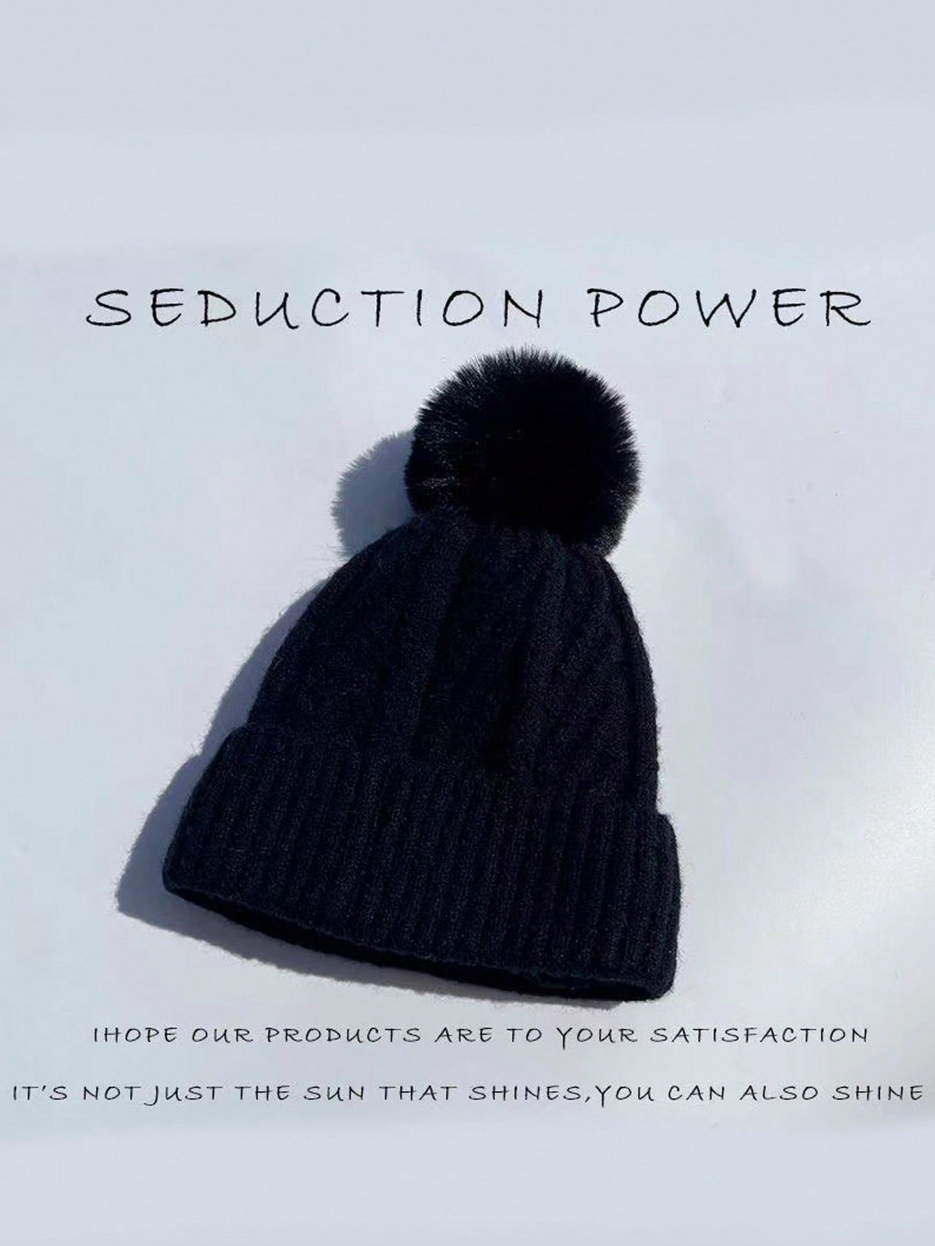 Women’s Cable Knit Woolen Beanie with Fuzzy Pom Pom