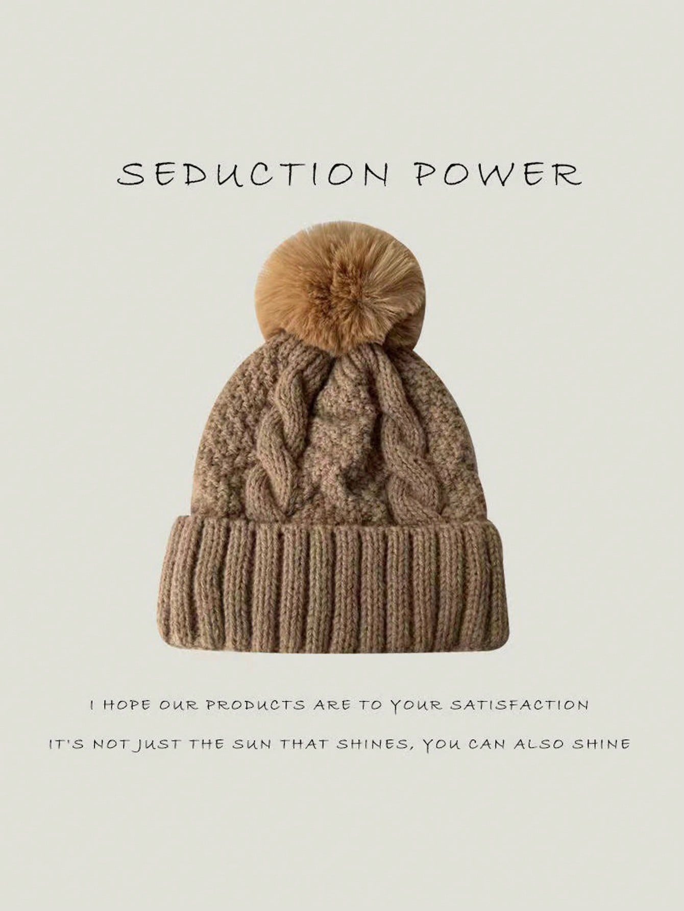 Women's Thick Cable Knit Beanie with Fuzzy Pom Pom
