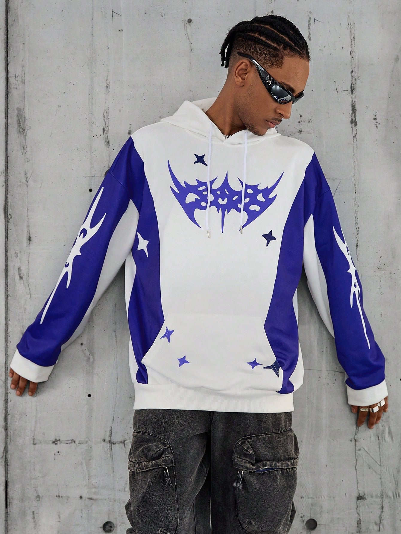 Men's Solid Splice Printed Casual Hoodie