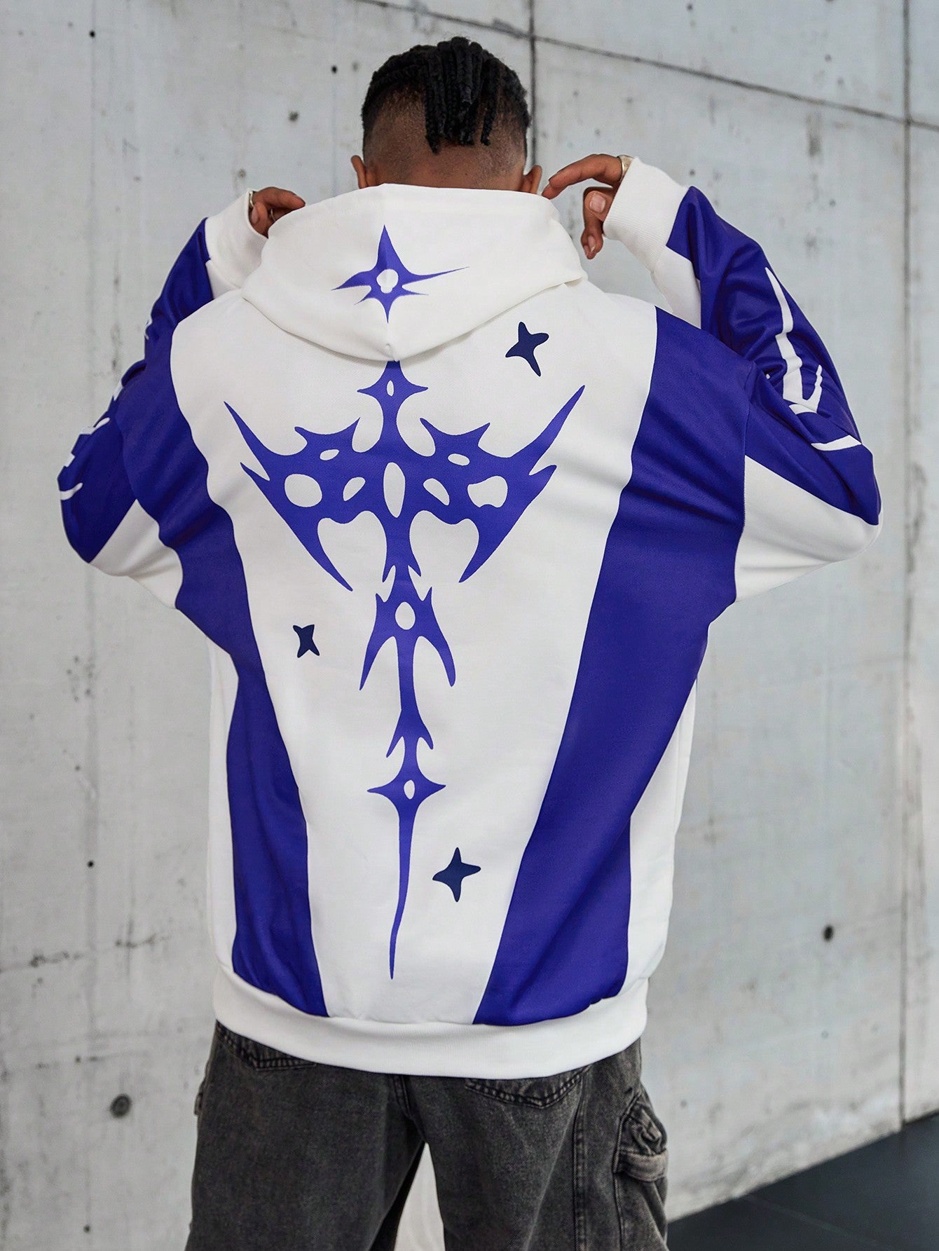 Men's Solid Splice Printed Casual Hoodie