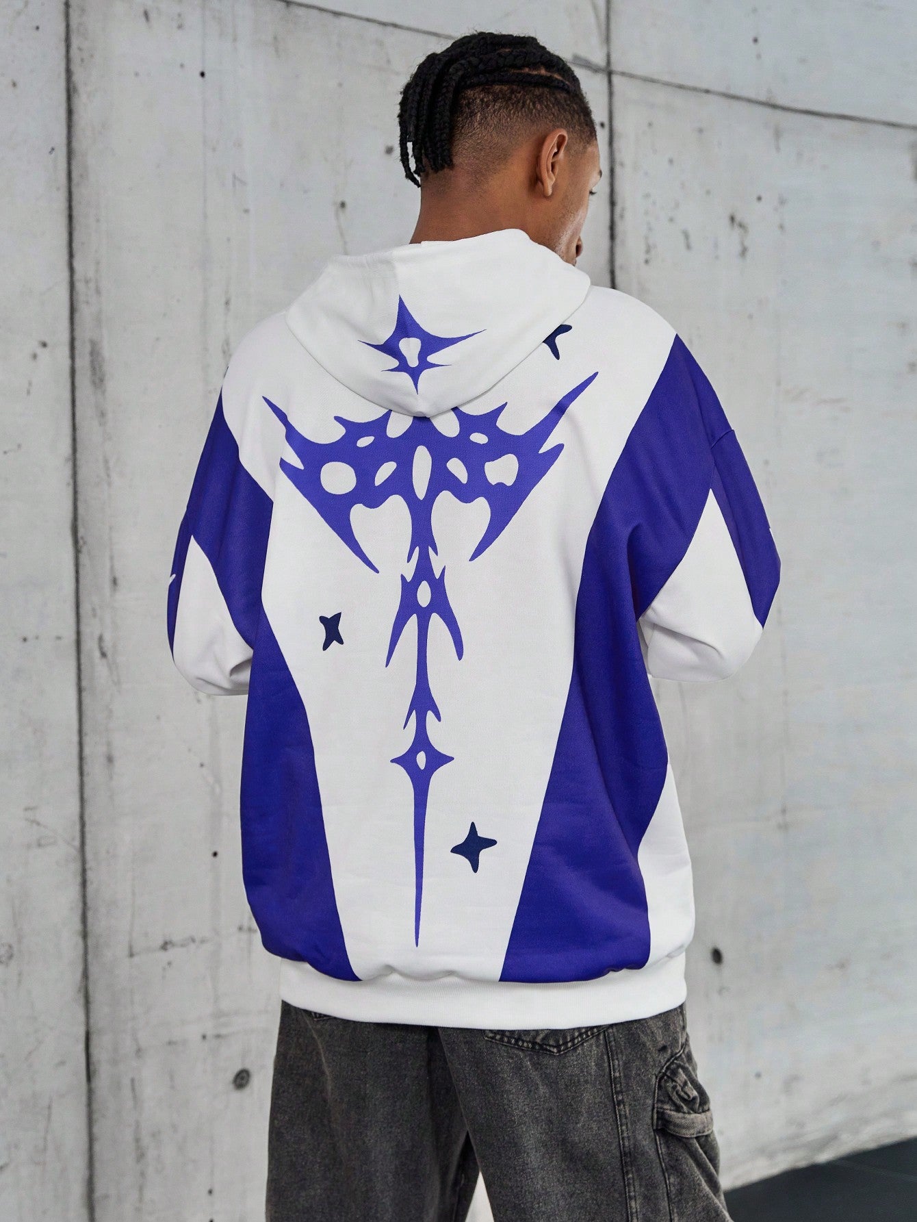 Men's Solid Splice Printed Casual Hoodie