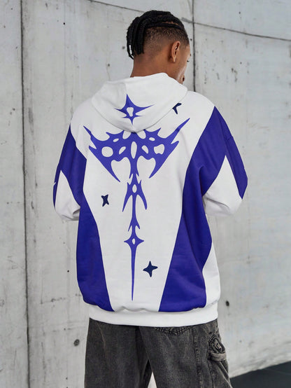 Men's Solid Splice Printed Casual Hoodie