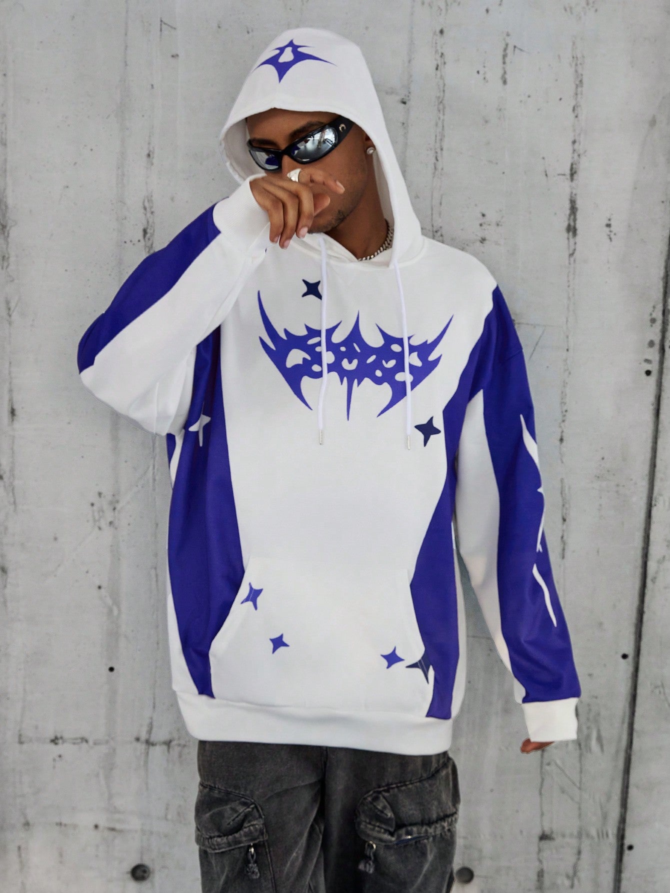 Men's Solid Splice Printed Casual Hoodie