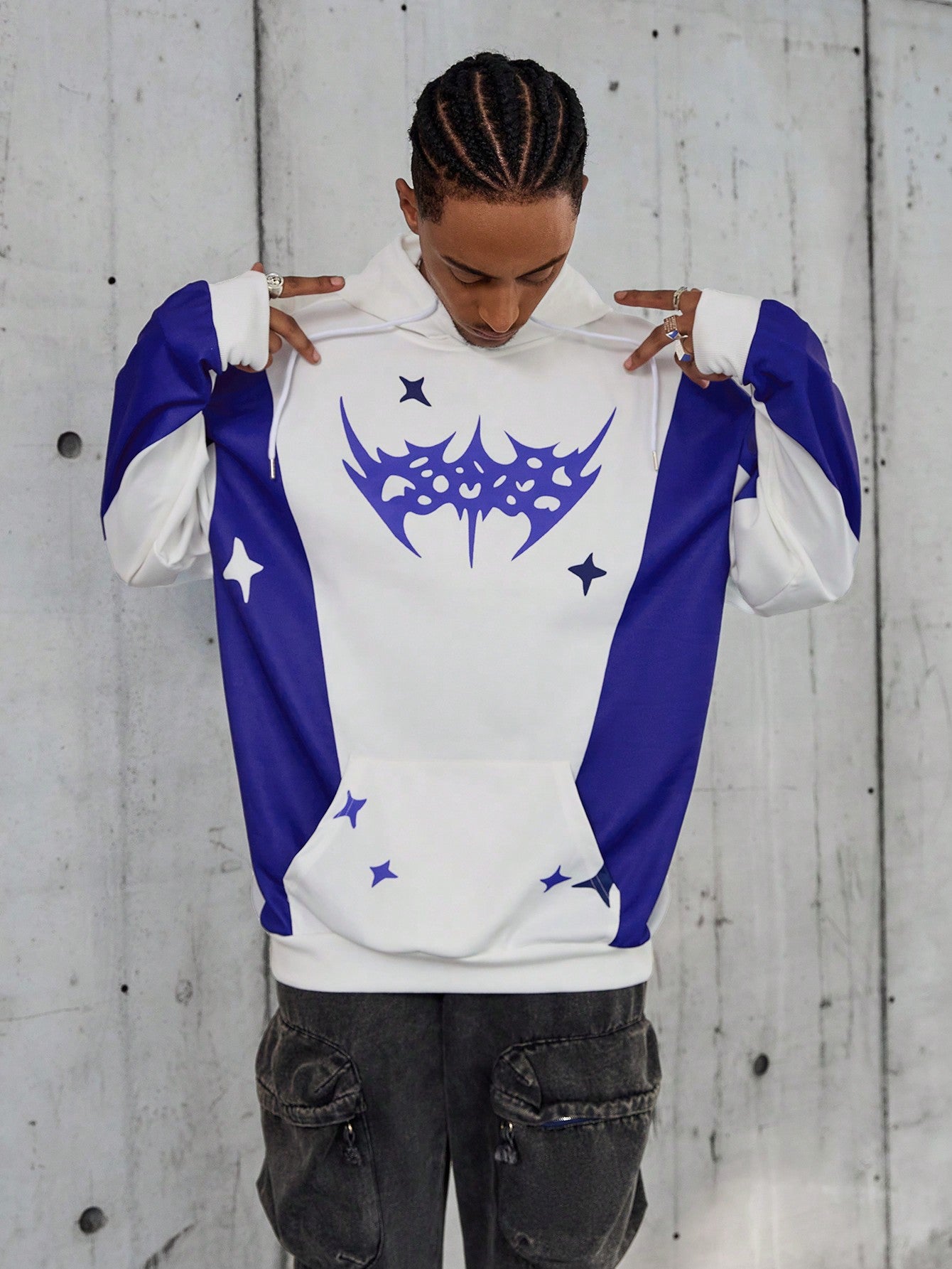 Men's Solid Splice Printed Casual Hoodie