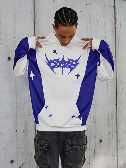 Men's Solid Splice Printed Casual Hoodie