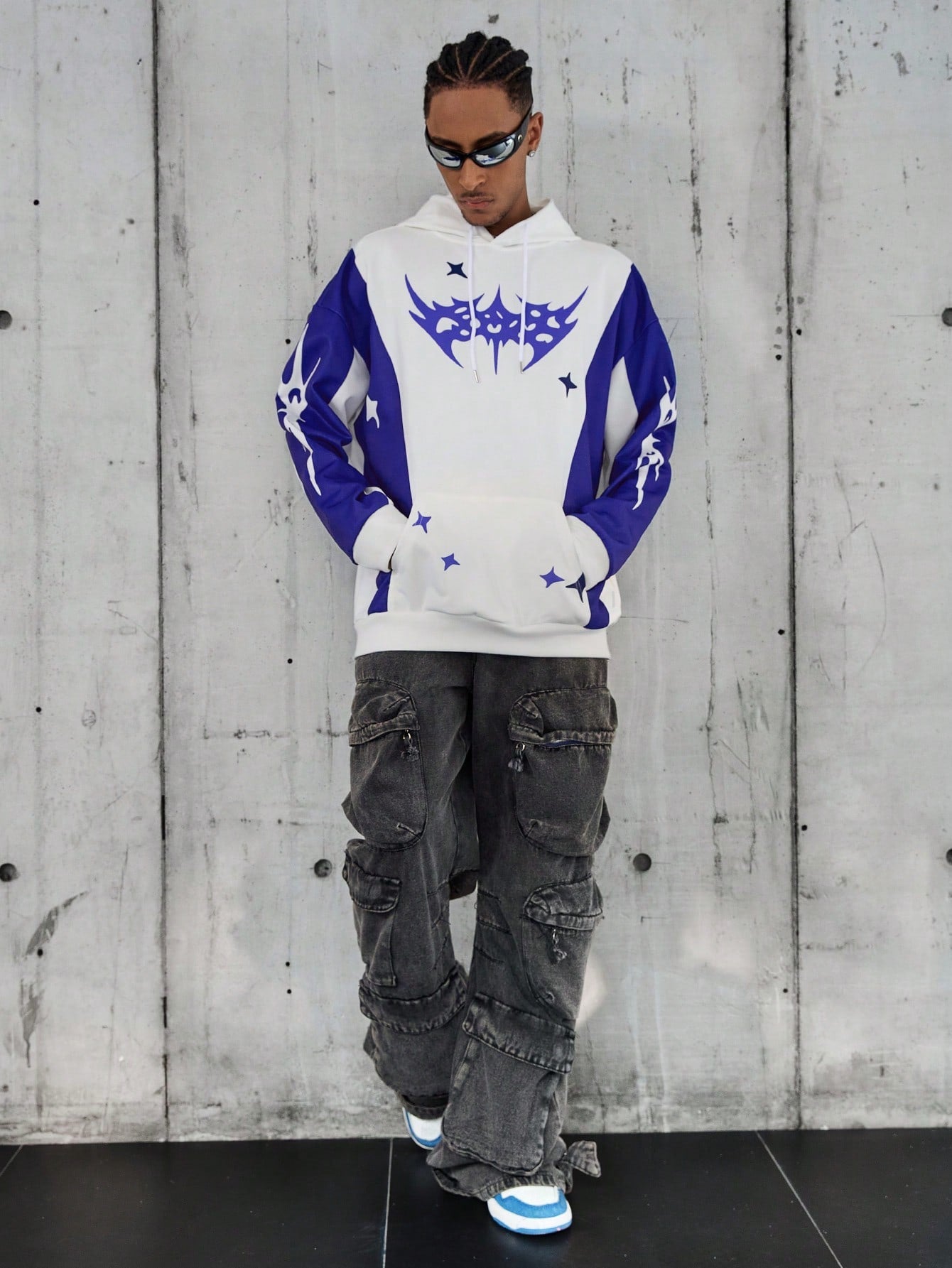 Men's Solid Splice Printed Casual Hoodie
