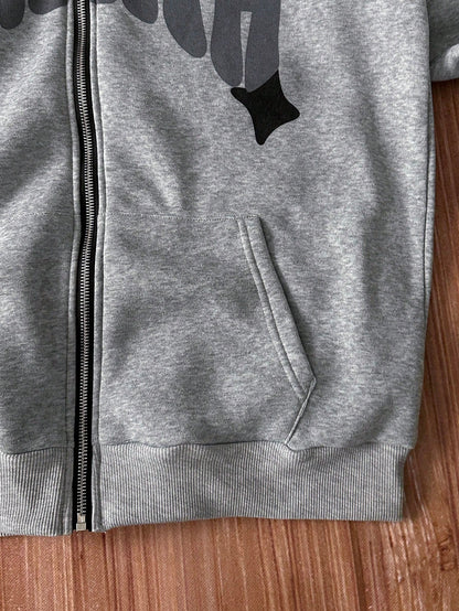 Men's Loose Fit Thermal Zip-Up Hooded Sweatshirt