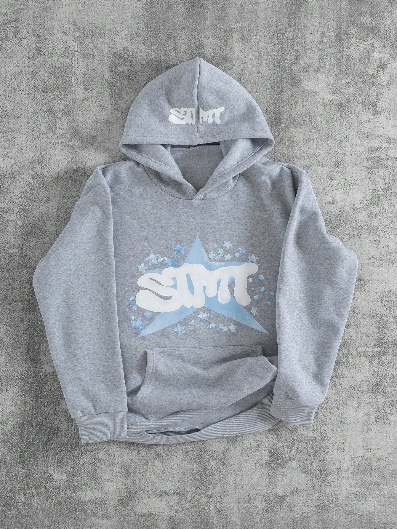 Gray Graphic Hoodie Light Blue Star & SMT Print