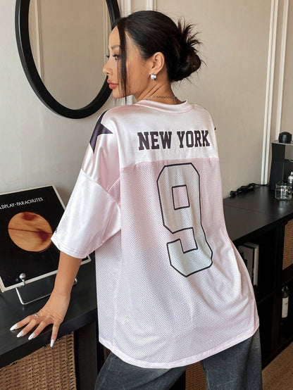 Oversized Pink Satin Basketball Jersey Tee