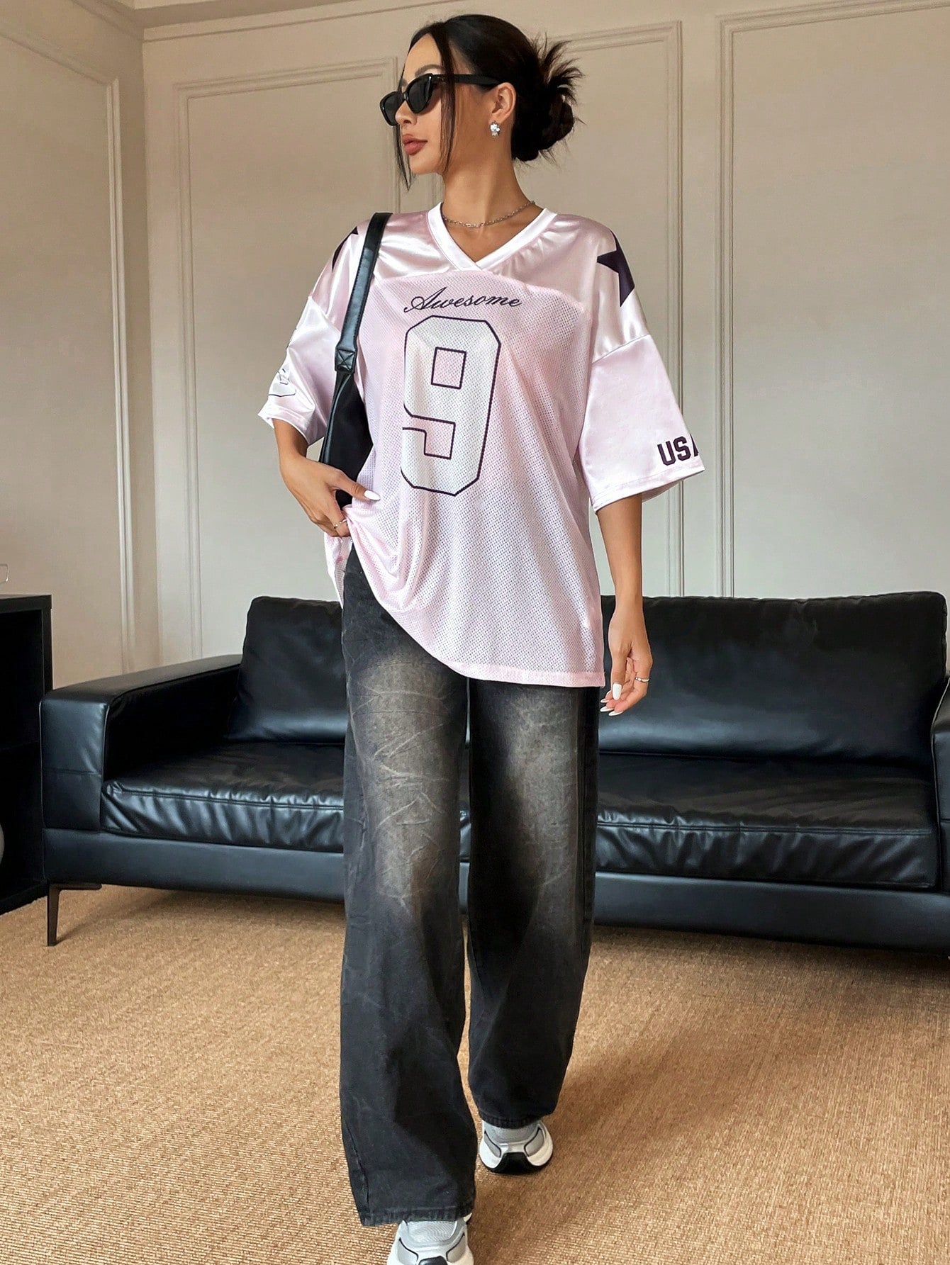 Oversized Pink Satin Basketball Jersey Tee