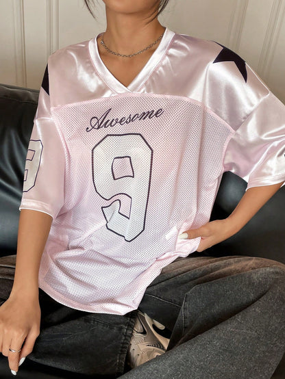 Oversized Pink Satin Basketball Jersey Tee