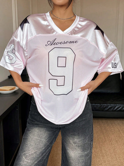 Oversized Pink Satin Basketball Jersey Tee