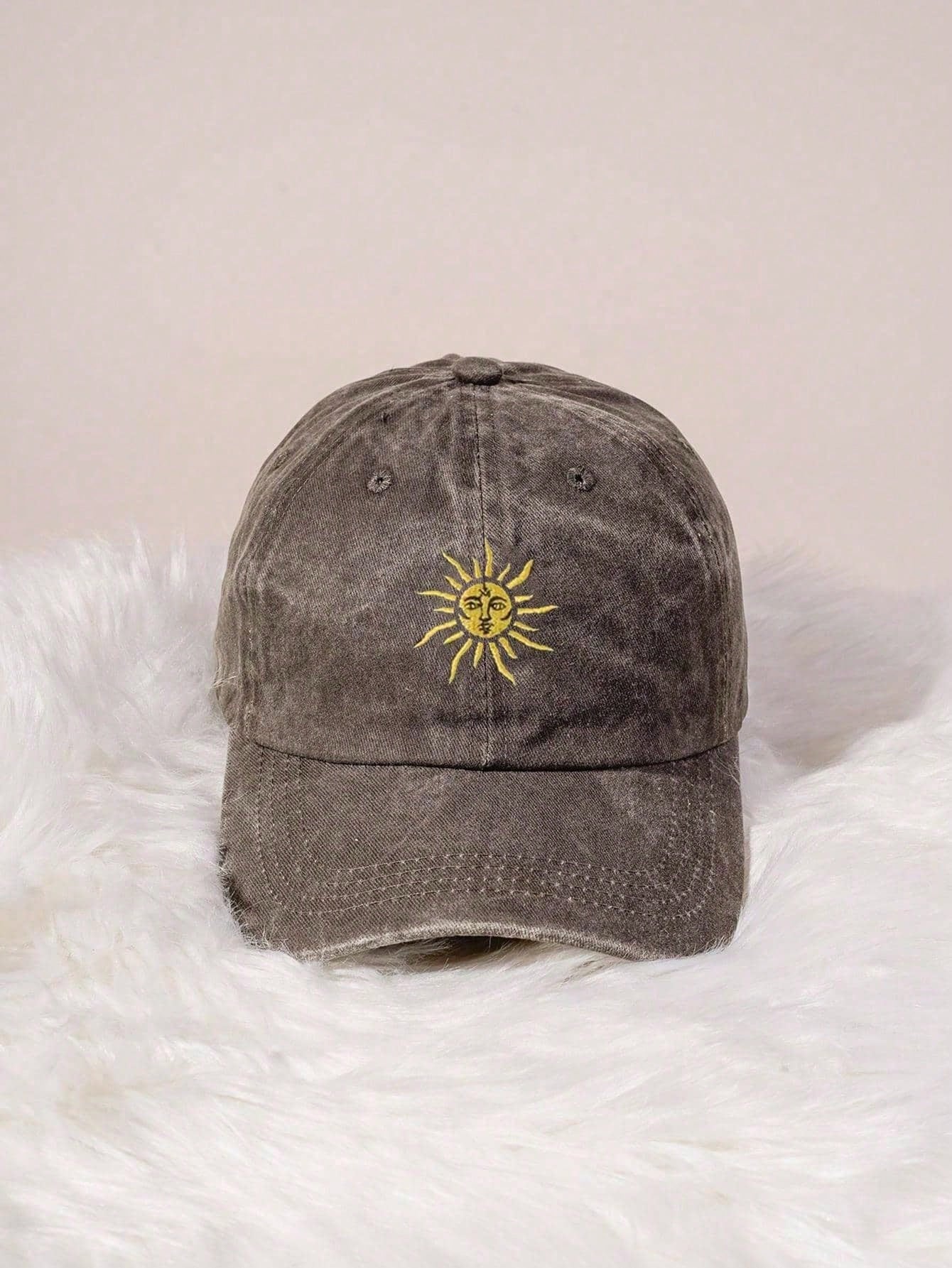 Vintage Washed Embroidered Sun Outdoor Baseball Cap
