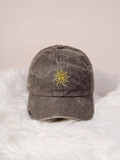 Vintage Washed Embroidered Sun Outdoor Baseball Cap