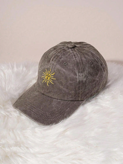 Vintage Washed Embroidered Sun Outdoor Baseball Cap