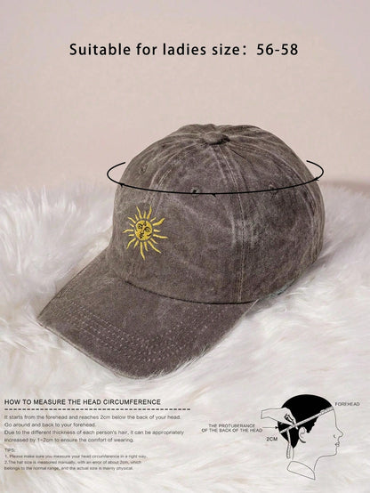 Vintage Washed Embroidered Sun Outdoor Baseball Cap