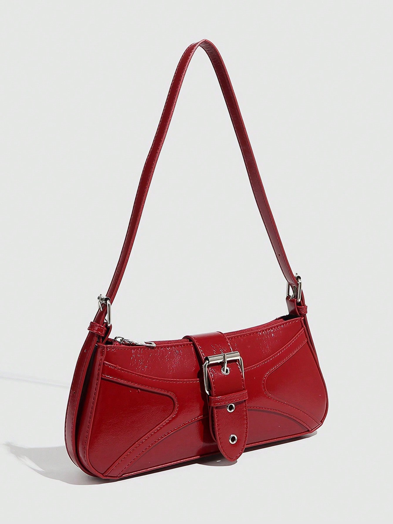 Vintage Burgundy Wax Leather Shoulder Bag for Women