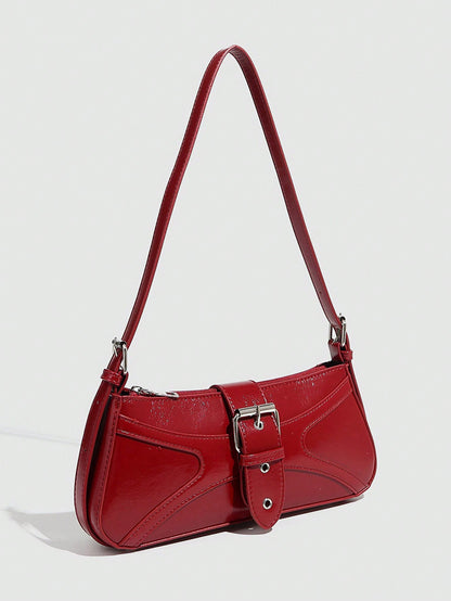 Vintage Burgundy Wax Leather Shoulder Bag for Women