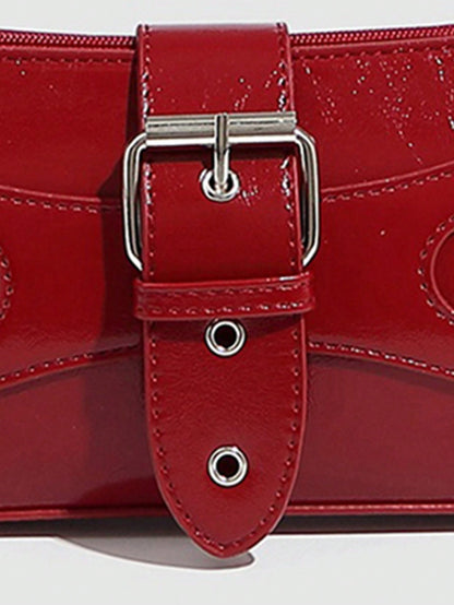 Vintage Burgundy Wax Leather Shoulder Bag for Women