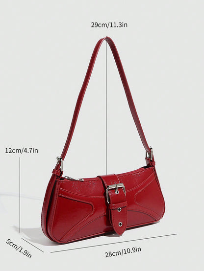 Vintage Burgundy Wax Leather Shoulder Bag for Women