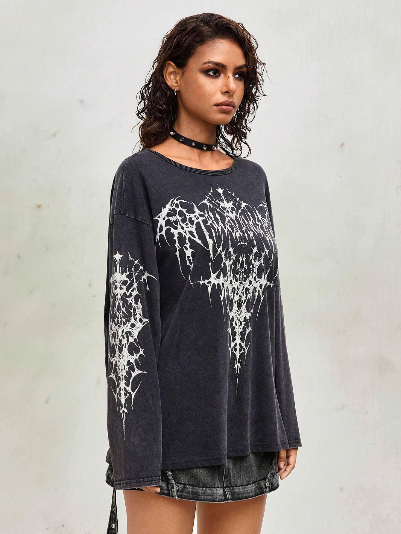 Vintage Punk Wing Acid Wash Distressed Tee