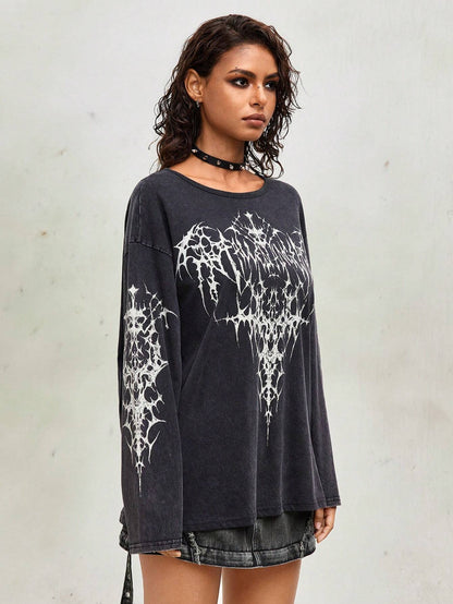 Vintage Punk Wing Acid Wash Distressed Tee