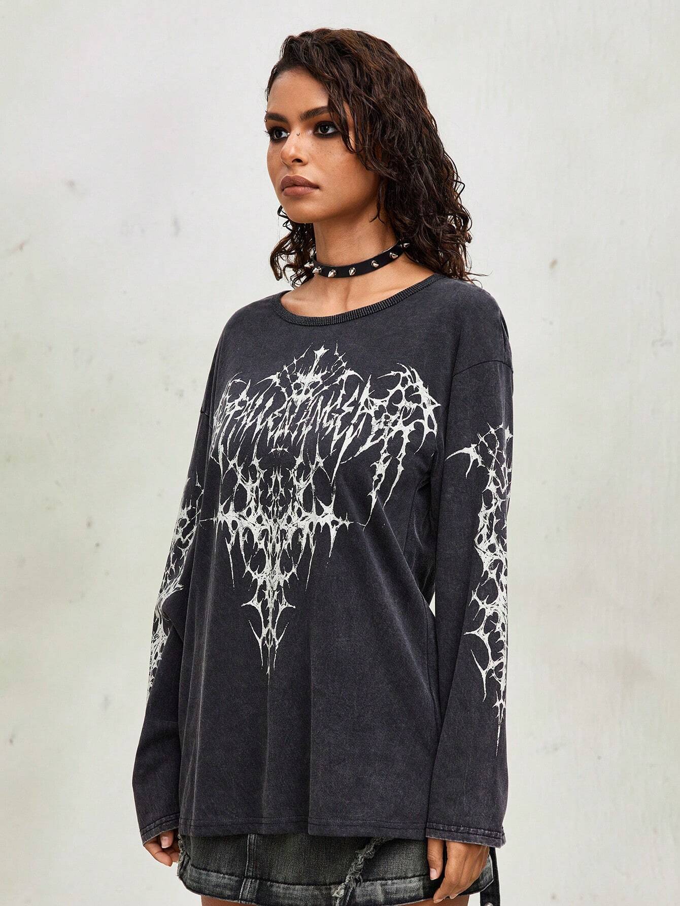 Vintage Punk Wing Acid Wash Distressed Tee