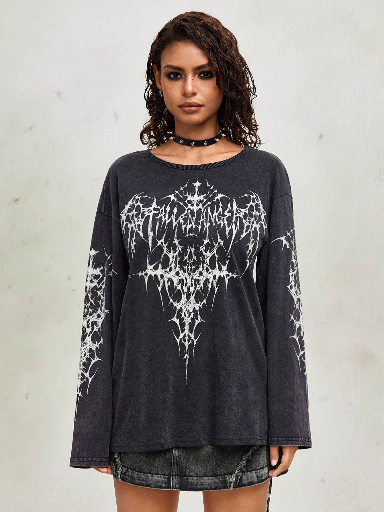 Vintage Punk Wing Acid Wash Distressed Tee