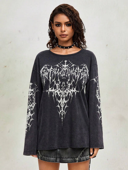 Vintage Punk Wing Acid Wash Distressed Tee