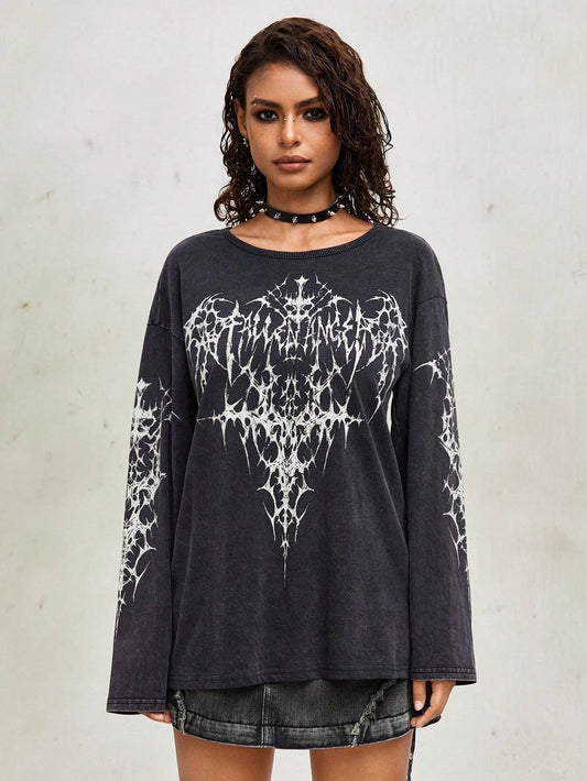 Vintage Punk Wing Acid Wash Distressed Tee