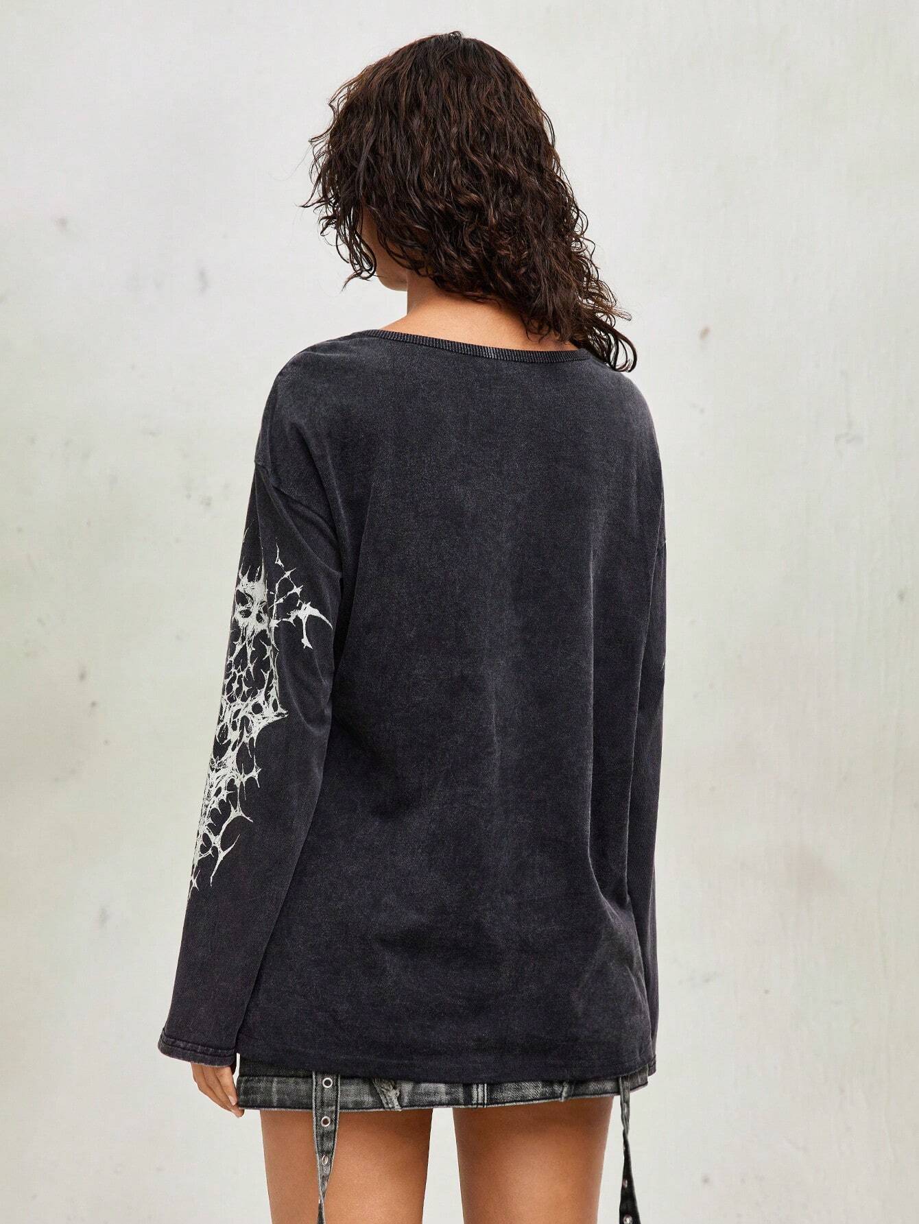 Vintage Punk Wing Acid Wash Distressed Tee