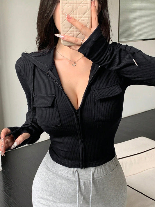 Striped Long Sleeve Hoodie with Large Pockets